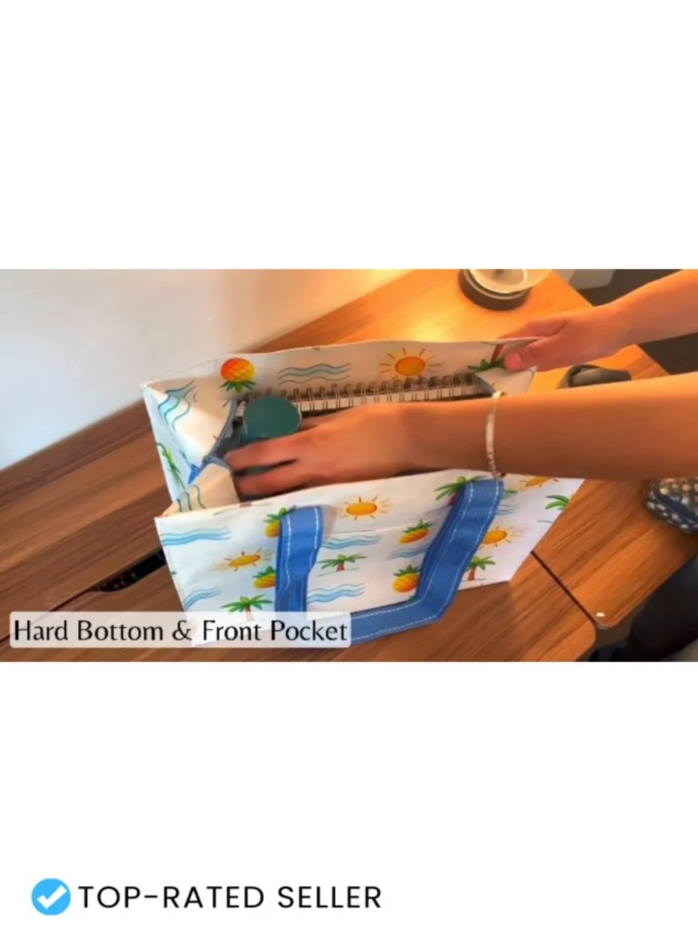 Heavy Duty Reusable Grocery Tote with Zipper & Hard Bottom, PP Woven, Foldable